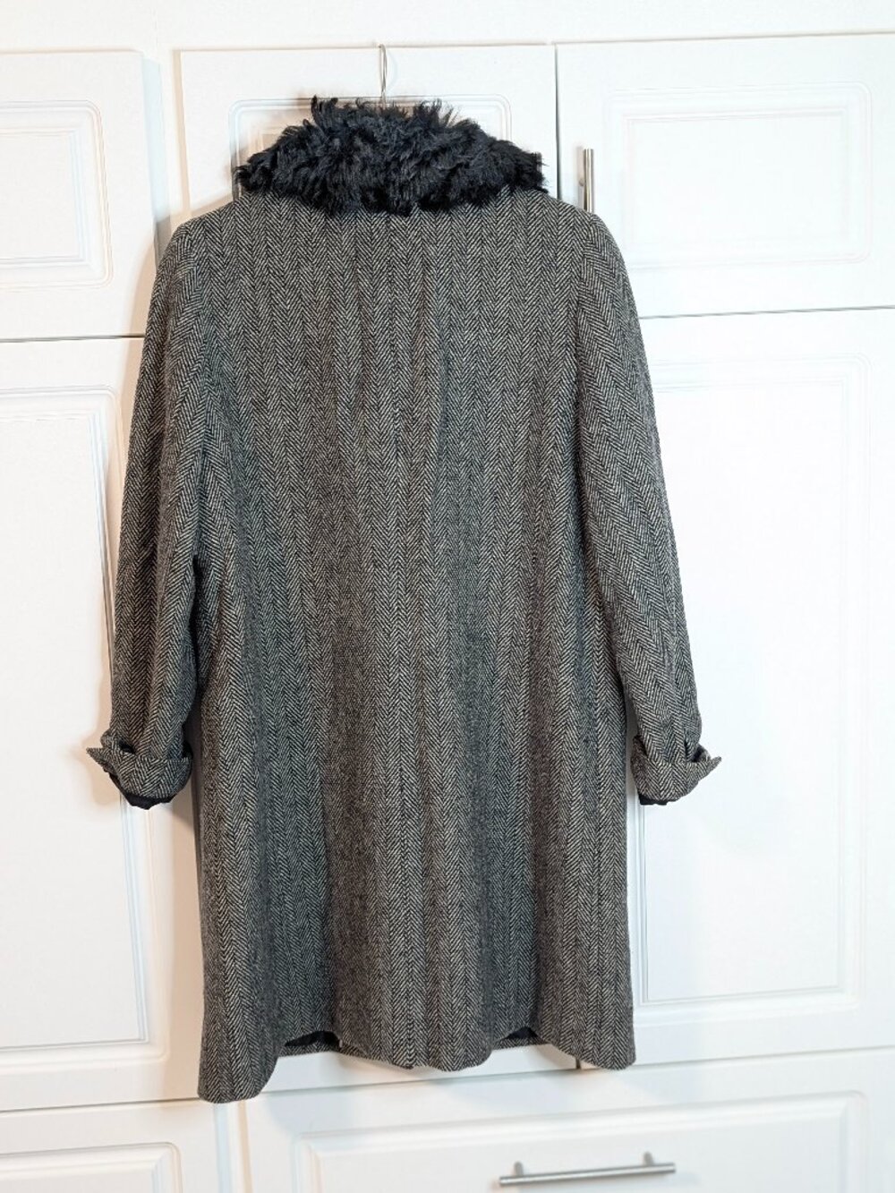 BR Herringbone Wool Italian Shearling Collar Coat XL Y2K Heritage Old Money EUC - Picture 6 of 17